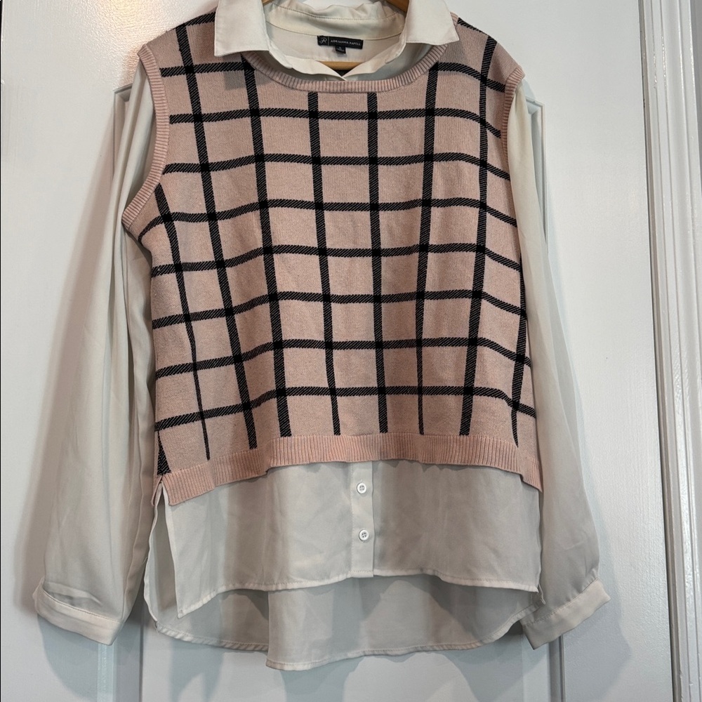 Adrianna Papell mixed media plaid twofer sweater Size XL